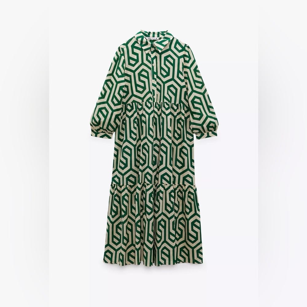 Zara The KAREN Tiered Popover Geometric Print
Midi Dress